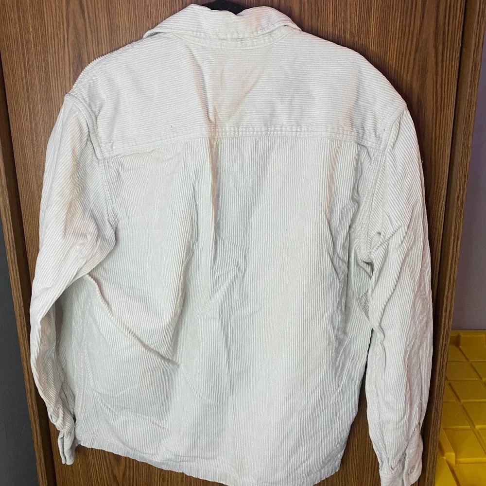 H&M Corduroy Zip Up Shirt Jacket Mens Medium Cream Off White Workwear Shacket